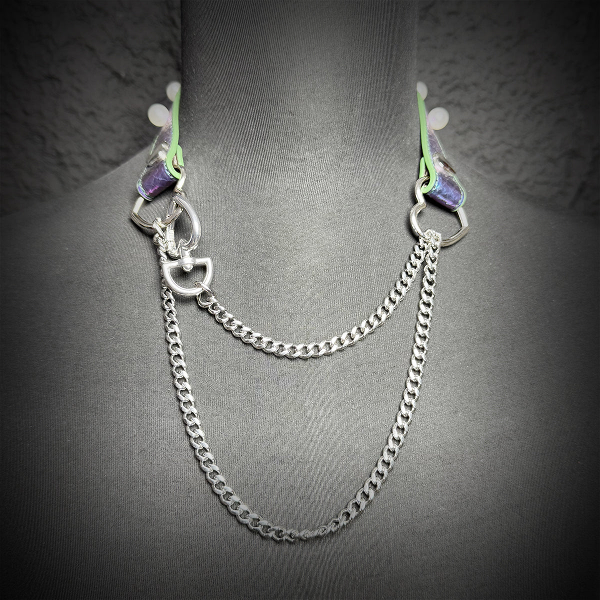Daluse Colorful Color Changing Leather Pearl HeartShaped Clasp Choker Single Titanium Steel Chain Adjustment Collar Necklace