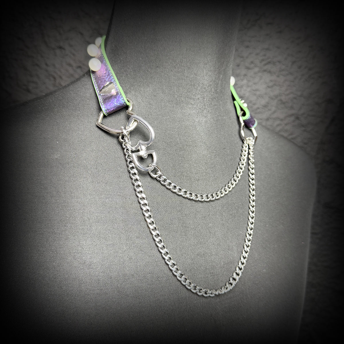 Daluse Colorful Color Changing Leather Pearl HeartShaped Clasp Choker Single Titanium Steel Chain Adjustment Collar Necklace