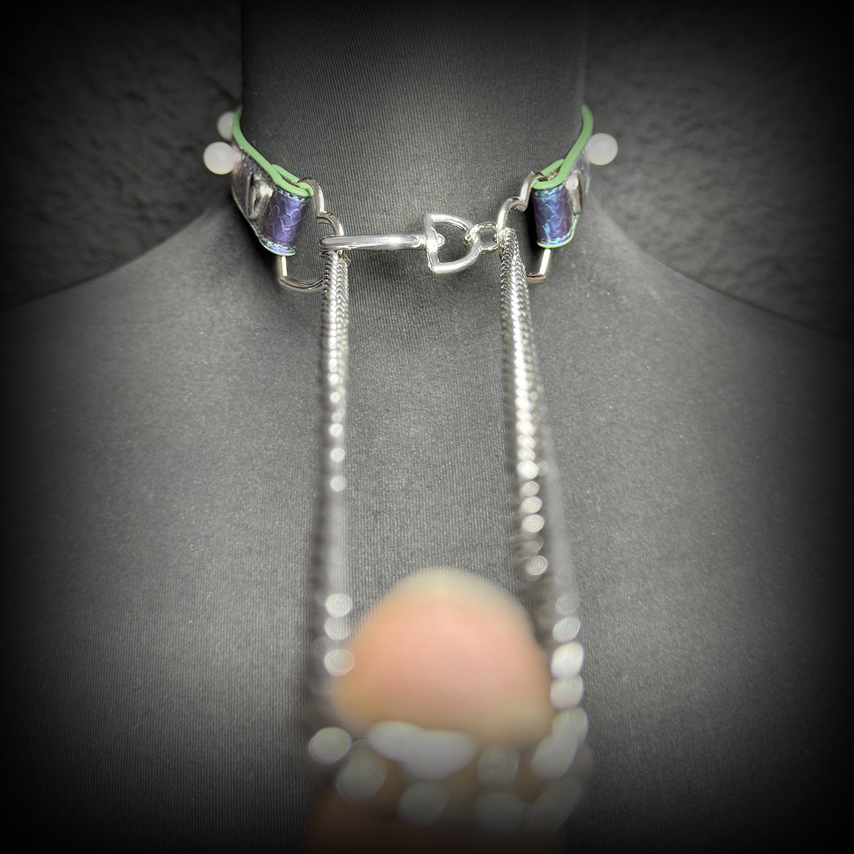 Daluse Colorful Color Changing Leather Pearl HeartShaped Clasp Choker Single Titanium Steel Chain Adjustment Collar Necklace