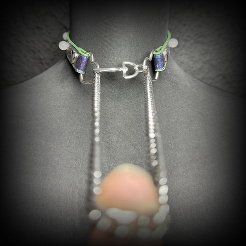 Daluse Colorful Color Changing Leather Pearl HeartShaped Clasp Choker Single Titanium Steel Chain Adjustment Collar Necklace