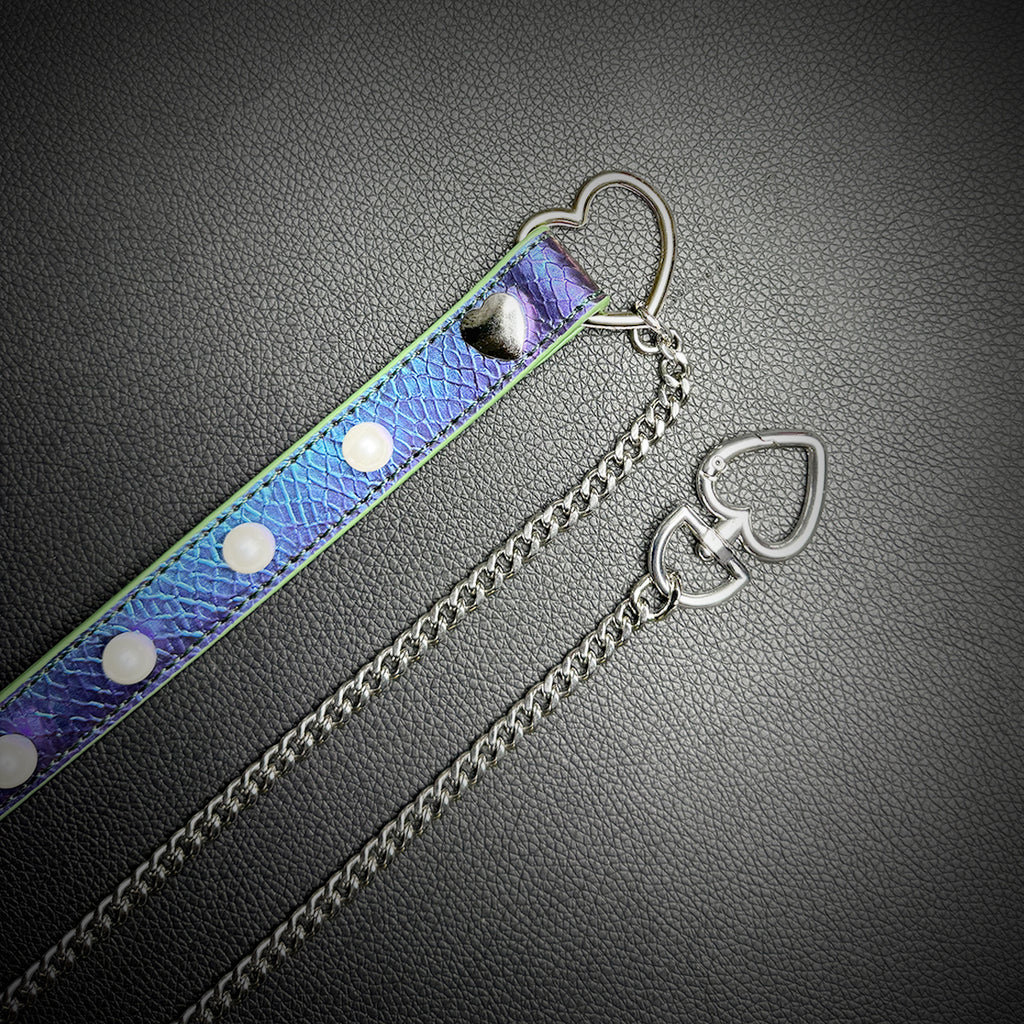 Daluse Colorful Color Changing Leather Pearl HeartShaped Clasp Choker Single Titanium Steel Chain Adjustment Collar Necklace