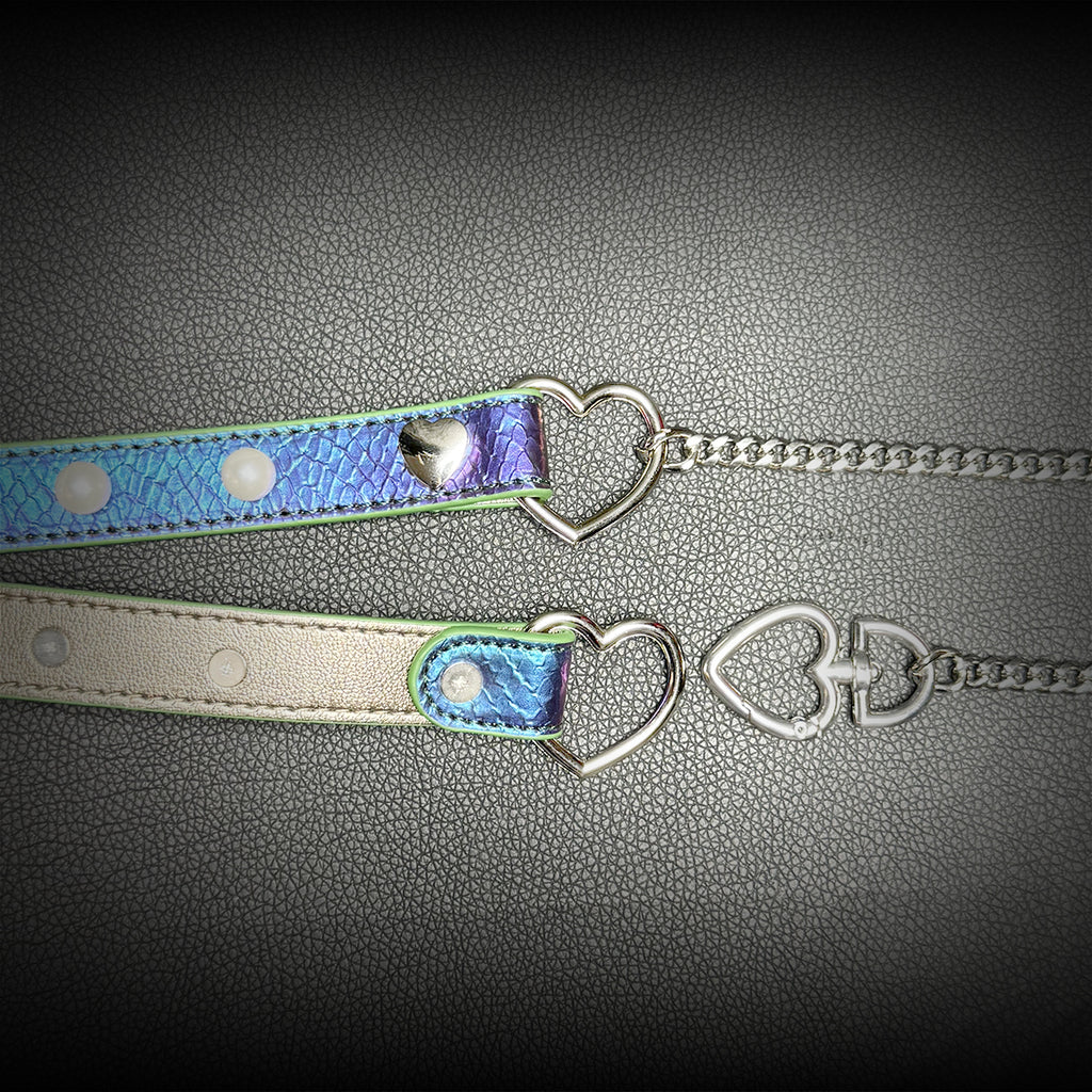 Daluse Colorful Color Changing Leather Pearl HeartShaped Clasp Choker Single Titanium Steel Chain Adjustment Collar Necklace