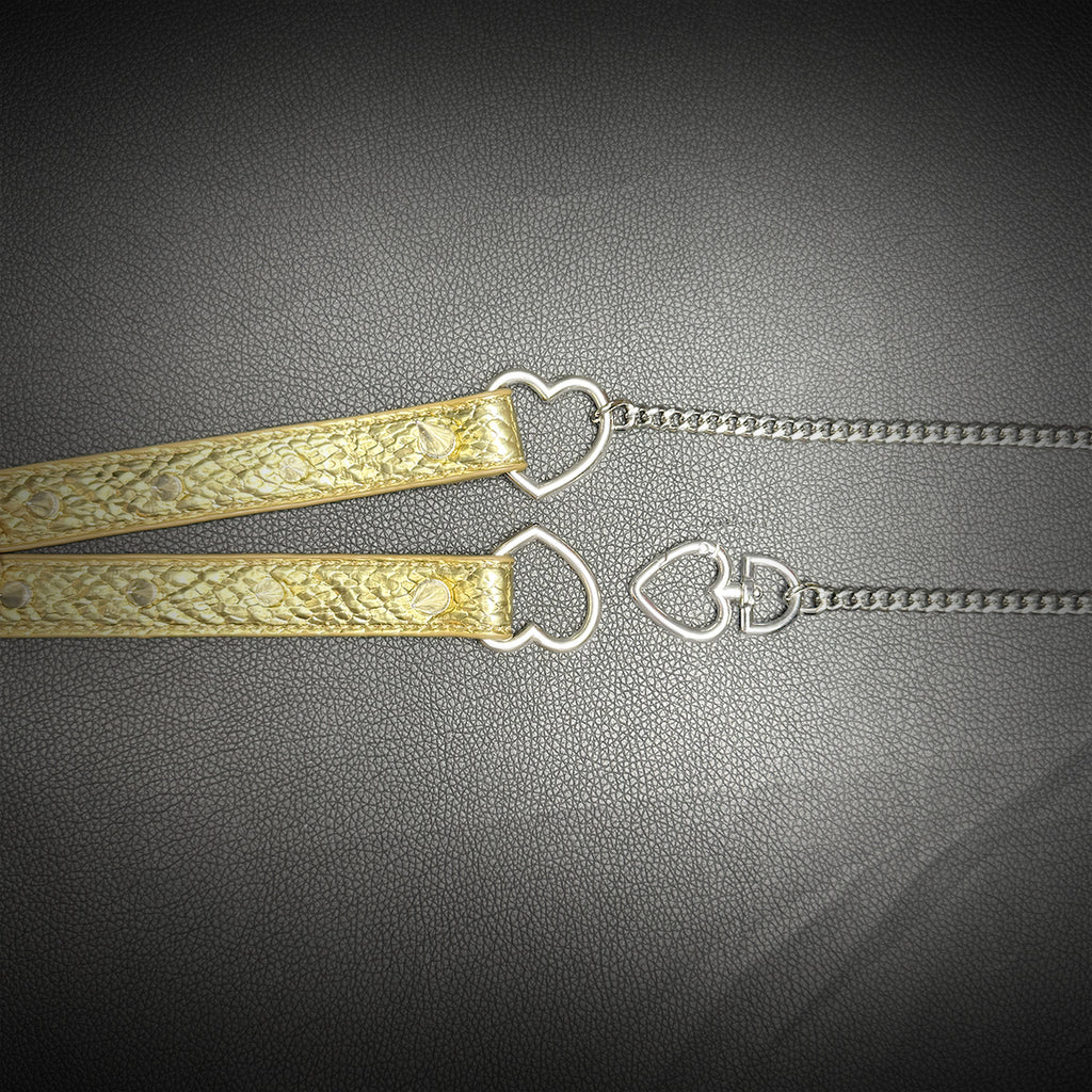 Daluse Crushed Gold Leather Rivet Heart Shaped Buckle Choker Single Titanium Steel Chain Adjustment Collar Necklace