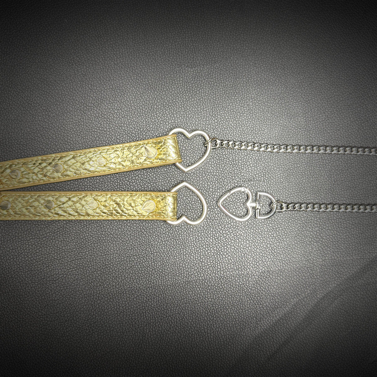 Daluse Crushed Gold Leather Rivet Heart Shaped Buckle Choker Single Titanium Steel Chain Adjustment Collar Necklace