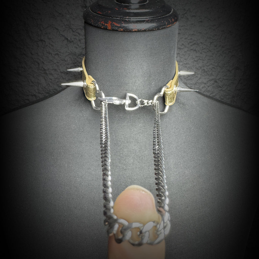 Daluse Crushed Gold Leather Rivet Heart Shaped Buckle Choker Single Titanium Steel Chain Adjustment Collar Necklace