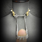 Daluse Crushed Gold Leather Pearl Heart Shaped Clasp Choker Single Titanium Steel Chain Adjustable Collar Necklace