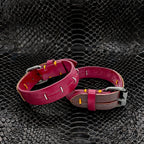 Daluse Red Leather Silver Ring Stitching Splicing 2-In-1 Choker Collar Necklace And Cuff Bracelets