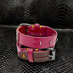 Daluse Red Leather Silver Ring Stitching Splicing 2-In-1 Choker Collar Necklace And Cuff Bracelets