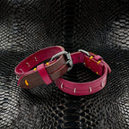 Daluse Red Leather Silver Ring Stitching Splicing 2-In-1 Choker Collar Necklace And Cuff Bracelets