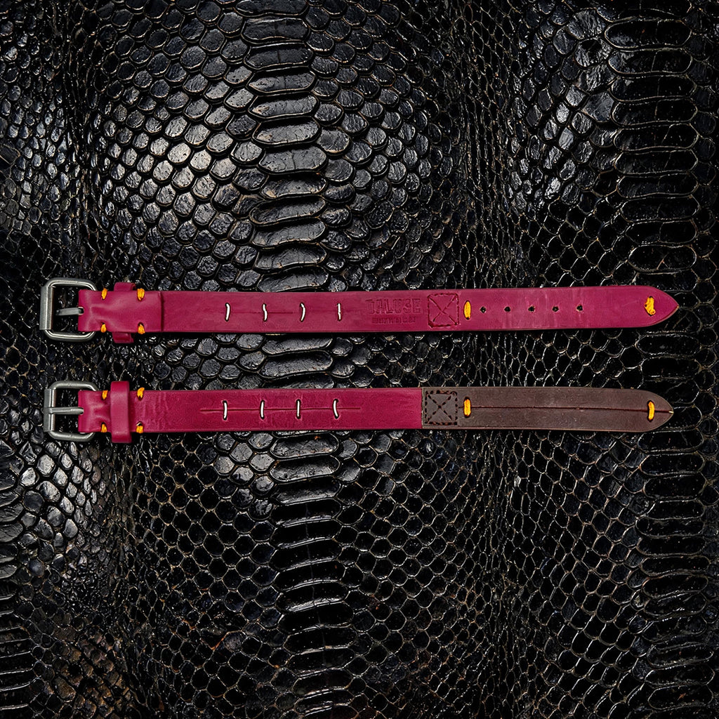 Daluse Red Leather Silver Ring Stitching Splicing 2-In-1 Choker Collar Necklace And Cuff Bracelets