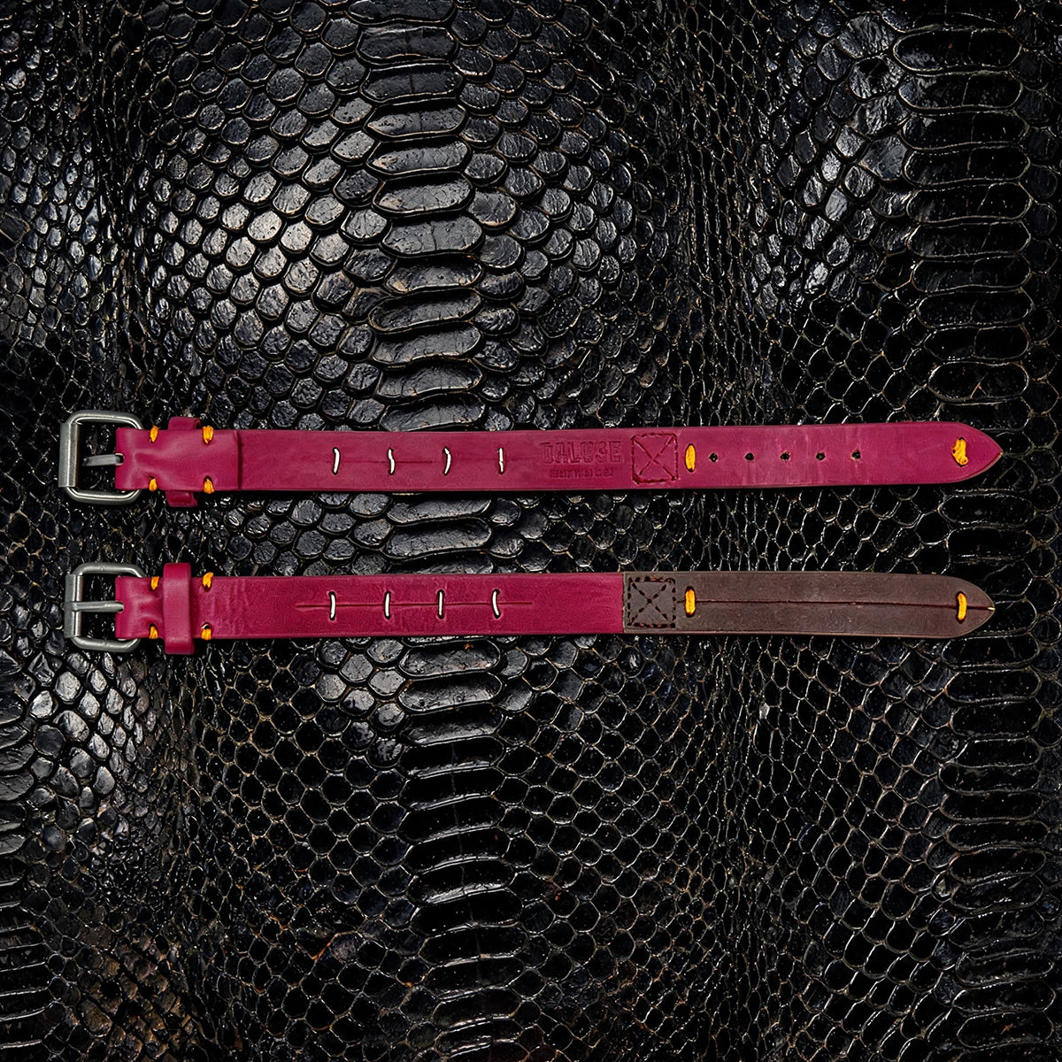 Daluse Red Leather Silver Ring Stitching Splicing 2-In-1 Choker Collar Necklace And Cuff Bracelets