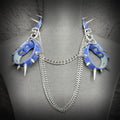 Daluse Blue Snake Leather Double Titanium Steel Chain Rivets Choker Collar Necklace And Adjustable Cuff Bracelets Combination Set DALUSE