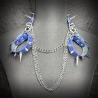 Daluse Blue Snake Leather Double Titanium Steel Chain Rivets Choker Collar Necklace And Adjustable Cuff Bracelets Combination Set DALUSE