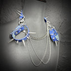 Daluse Blue Snake Leather Double Titanium Steel Chain Rivets Choker Collar Necklace And Adjustable Cuff Bracelets Combination Set DALUSE