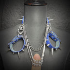 Daluse Blue Snake Leather Double Titanium Steel Chain Rivets Choker Collar Necklace And Adjustable Cuff Bracelets Combination Set DALUSE
