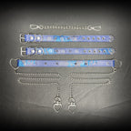 Daluse Blue Snake Leather Double Titanium Steel Chain Rivets Choker Collar Necklace And Adjustable Cuff Bracelets Combination Set DALUSE
