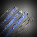 Daluse Blue Snake Leather Double Titanium Steel Chain Rivets Choker Collar Necklace And Adjustable Cuff Bracelets Combination Set DALUSE