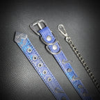 Daluse Blue Snake Leather Double Titanium Steel Chain Rivets Choker Collar Necklace And Adjustable Cuff Bracelets Combination Set DALUSE