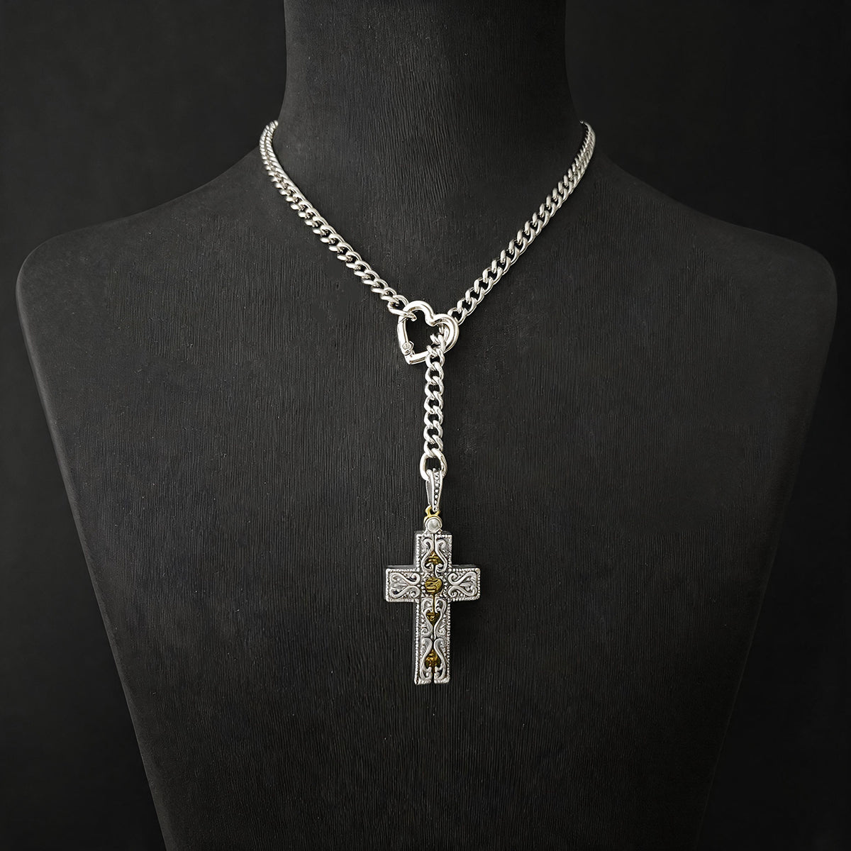 Daluse Vintage Silver Gold Cross Openable Clasp Pendant Silver Titanium Steel Chain Necklace