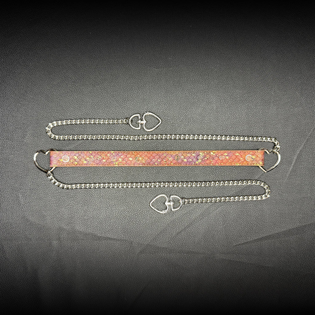 Daluse Gold Spotted Purple Orange Snake Leather Rivets Choker Double Titanium Steel Chain Adjuster Collar Necklace
