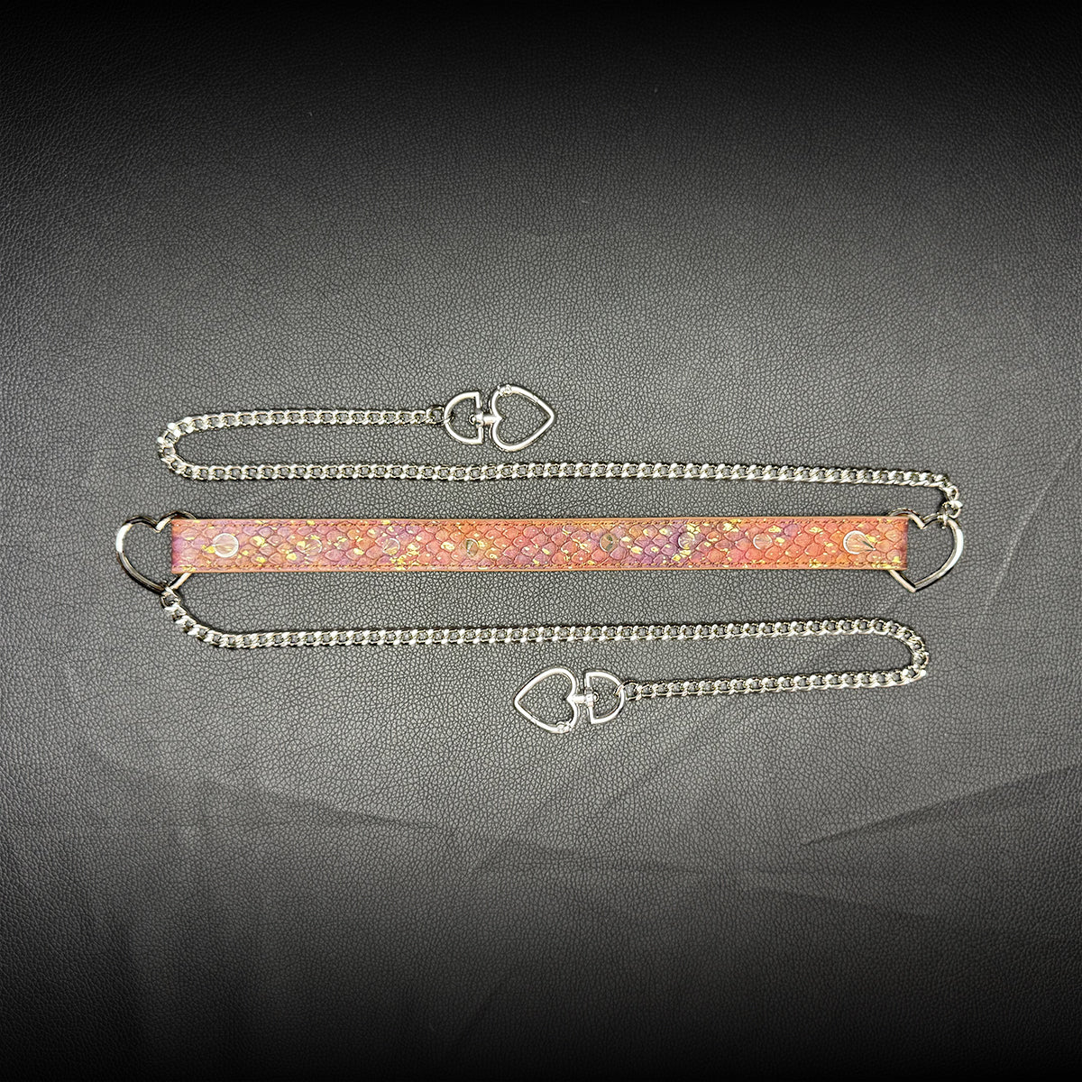 Daluse Gold Spotted Purple Orange Snake Leather Rivets Choker Double Titanium Steel Chain Adjuster Collar Necklace
