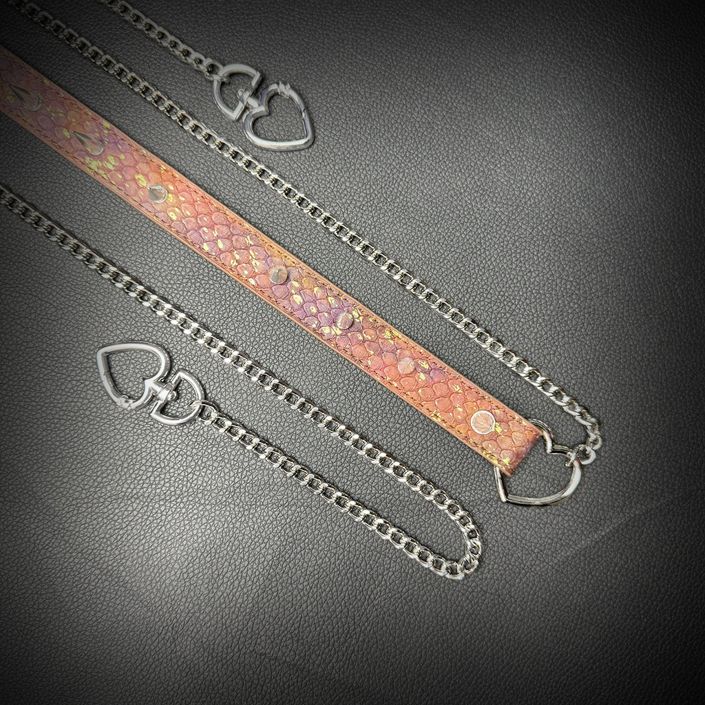 Daluse Gold Spotted Purple Orange Snake Leather Rivets Choker Double Titanium Steel Chain Adjuster Collar Necklace