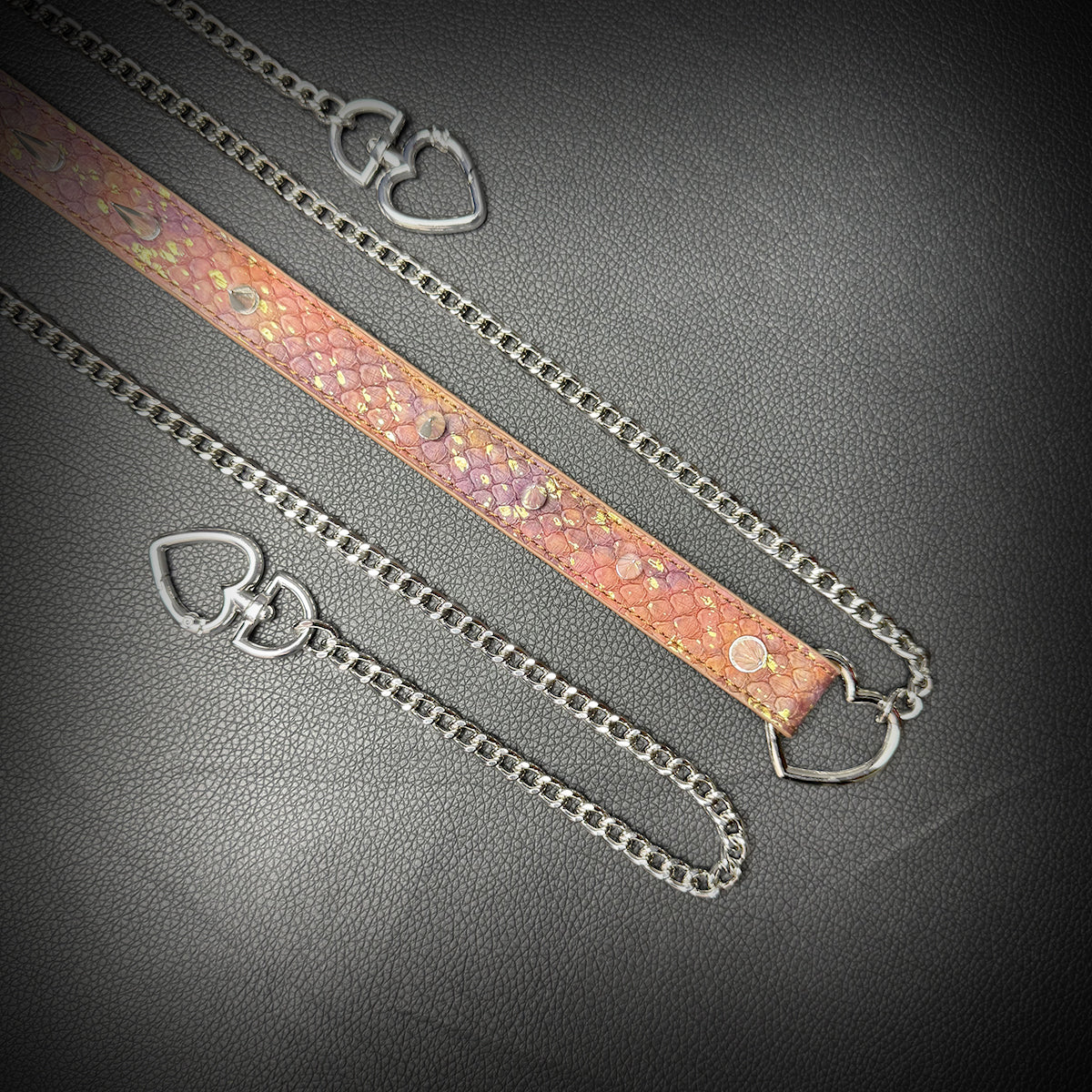 Daluse Gold Spotted Purple Orange Snake Leather Rivets Choker Double Titanium Steel Chain Adjuster Collar Necklace