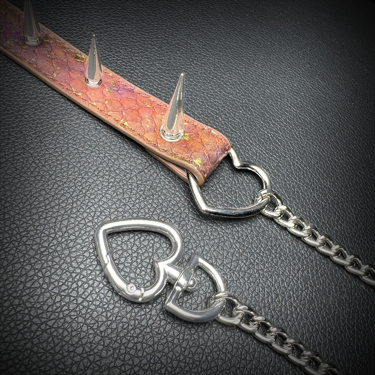 Daluse Gold Spotted Purple Orange Snake Leather Rivets Choker Double Titanium Steel Chain Adjuster Collar Necklace