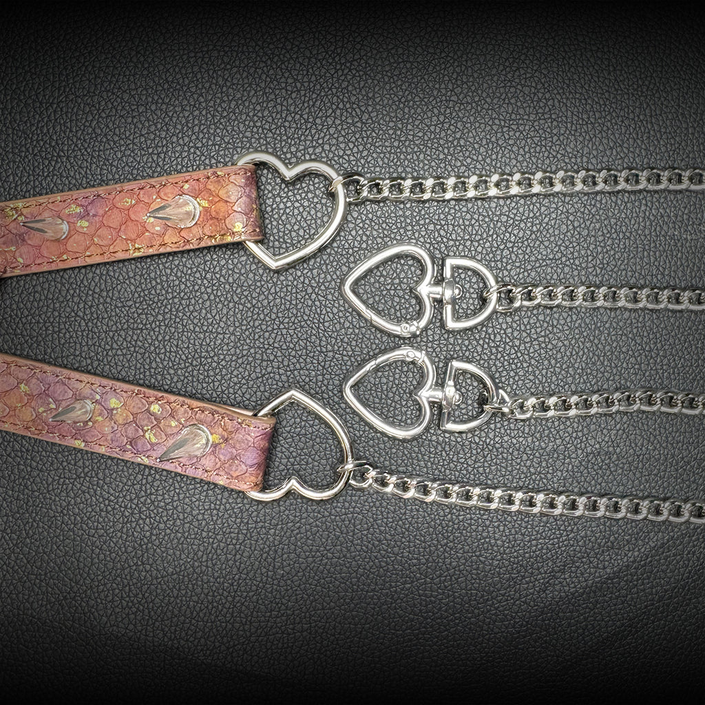 Daluse Gold Spotted Purple Orange Snake Leather Rivets Choker Double Titanium Steel Chain Adjuster Collar Necklace