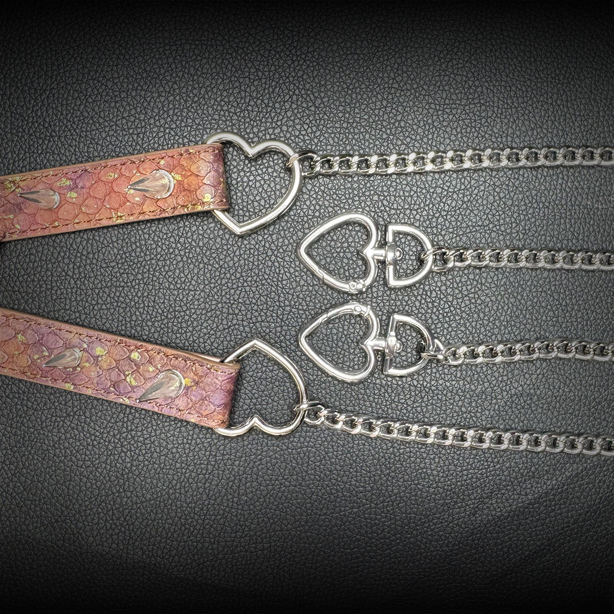 Daluse Gold Spotted Purple Orange Snake Leather Rivets Choker Double Titanium Steel Chain Adjuster Collar Necklace
