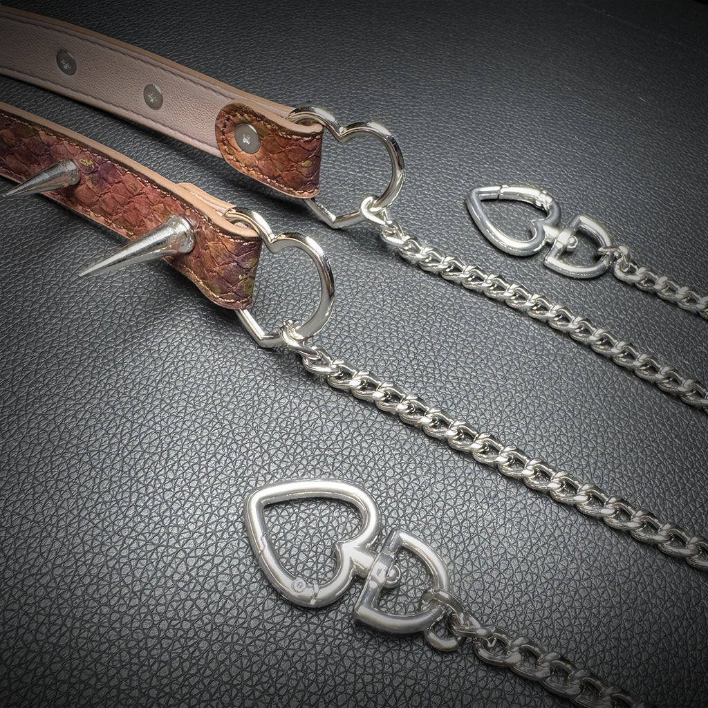 Daluse Gold Spotted Purple Orange Snake Leather Rivets Choker Double Titanium Steel Chain Adjuster Collar Necklace