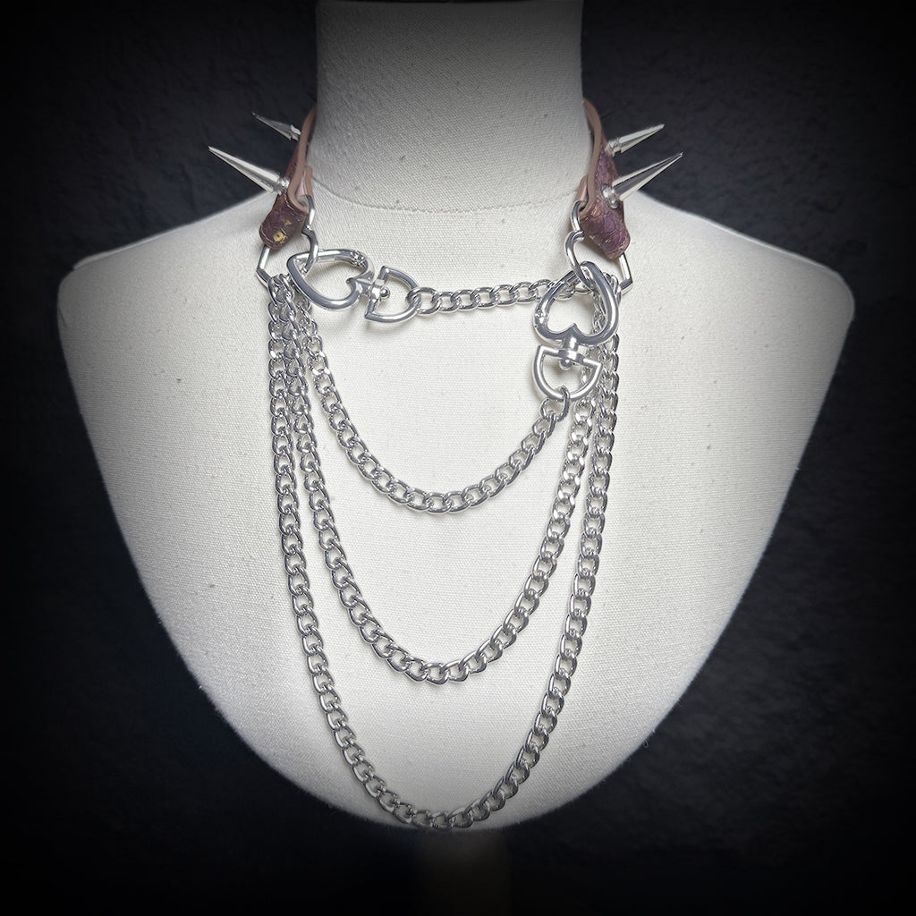 Daluse Gold Spotted Purple Orange Snake Leather Rivets Choker Double Titanium Steel Chain Adjuster Collar Necklace