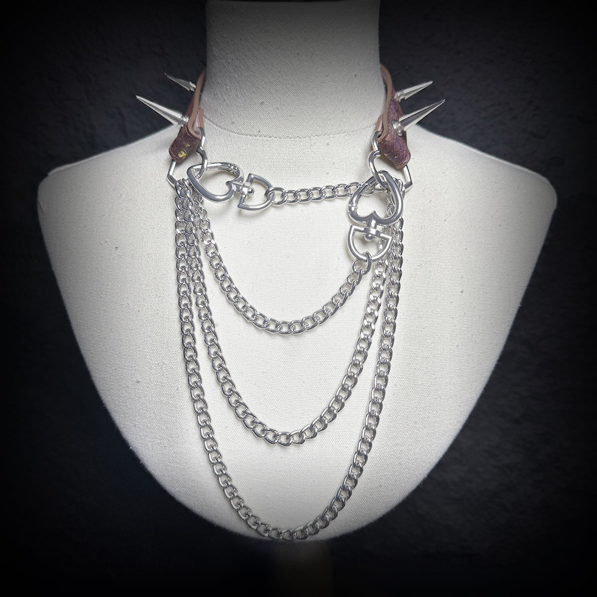 Daluse Gold Spotted Purple Orange Snake Leather Rivets Choker Double Titanium Steel Chain Adjuster Collar Necklace