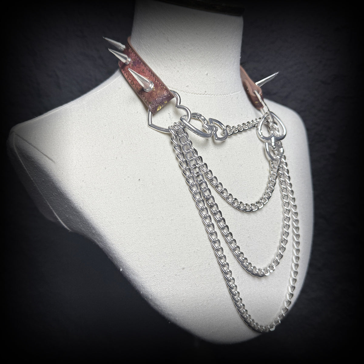 Daluse Gold Spotted Purple Orange Snake Leather Rivets Choker Double Titanium Steel Chain Adjuster Collar Necklace