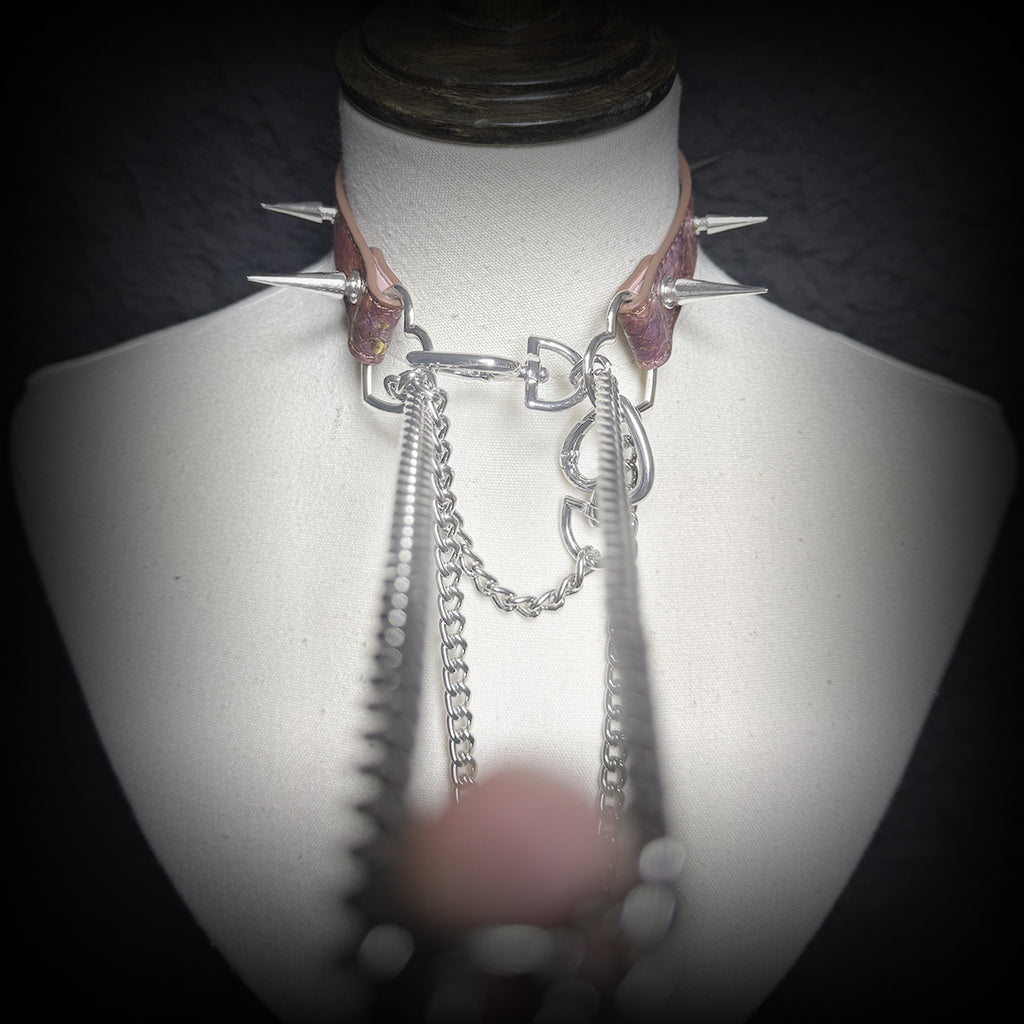 Daluse Gold Spotted Purple Orange Snake Leather Rivets Choker Double Titanium Steel Chain Adjuster Collar Necklace