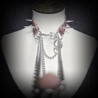 Daluse Gold Spotted Purple Orange Snake Leather Rivets Choker Double Titanium Steel Chain Adjuster Collar Necklace