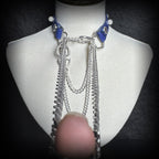 Daluse Blue Snakeskin Pearl Heart Shaped Buckle Choker, Titanium Steel Chain Double Chain Adjustment Collar Necklace