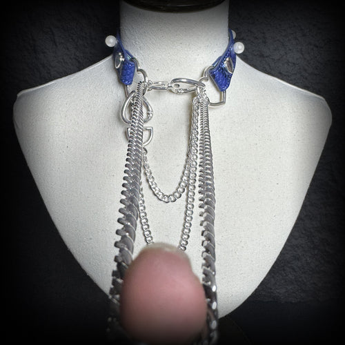 Daluse Blue Snakeskin Pearl Heart Shaped Buckle Choker, Titanium Steel Chain Double Chain Adjustment Collar Necklace