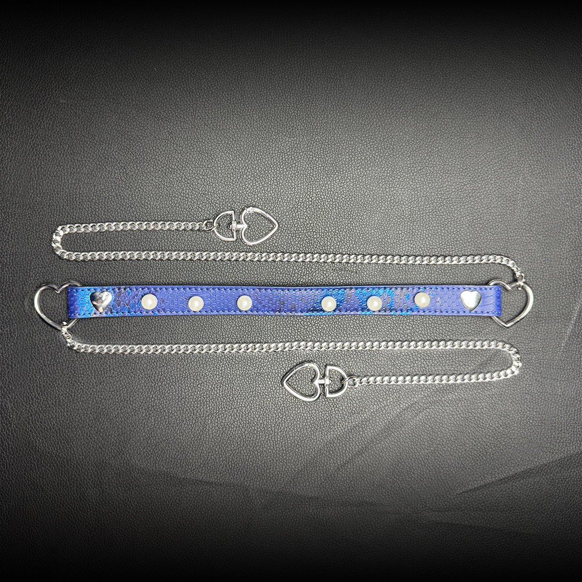Daluse Blue Snakeskin Pearl Heart Shaped Buckle Choker, Titanium Steel Chain Double Chain Adjustment Collar Necklace