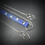 Daluse Blue Snakeskin Pearl Heart Shaped Buckle Choker, Titanium Steel Chain Double Chain Adjustment Collar Necklace