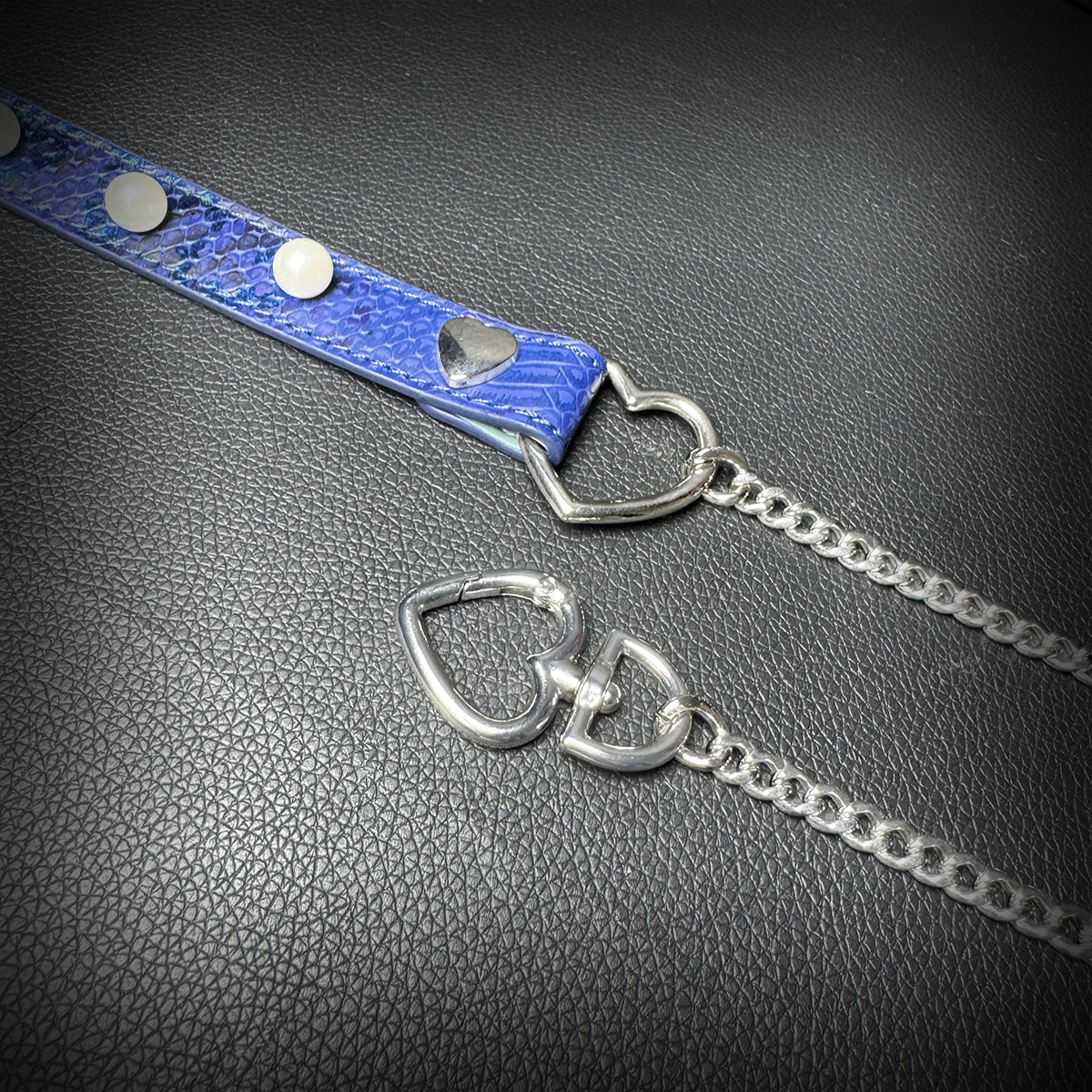 Daluse Blue Snakeskin Pearl Heart Shaped Buckle Choker, Titanium Steel Chain Double Chain Adjustment Collar Necklace