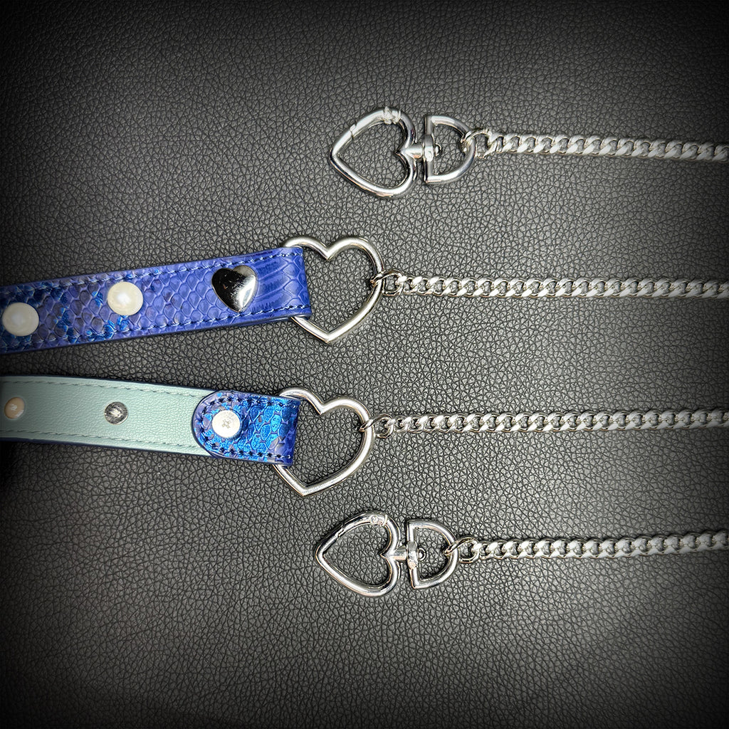 Daluse Blue Snakeskin Pearl Heart Shaped Buckle Choker, Titanium Steel Chain Double Chain Adjustment Collar Necklace