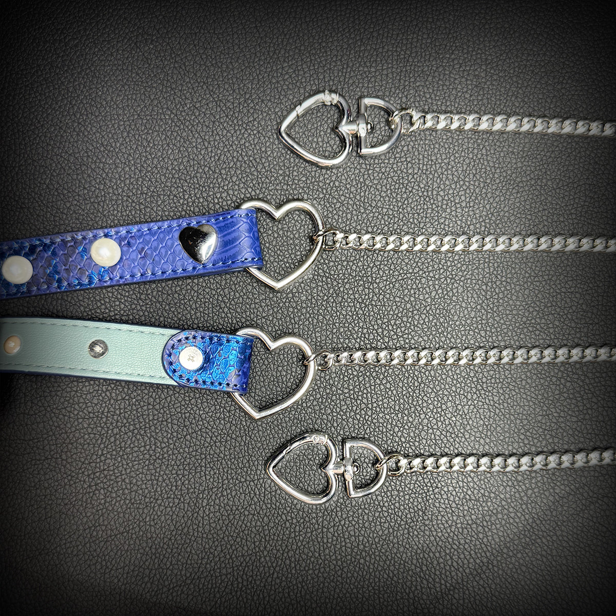 Daluse Blue Snakeskin Pearl Heart Shaped Buckle Choker, Titanium Steel Chain Double Chain Adjustment Collar Necklace