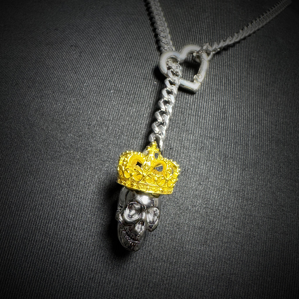 Daluse Gold Crown Skull Silver Titanium Steel Chain Necklace