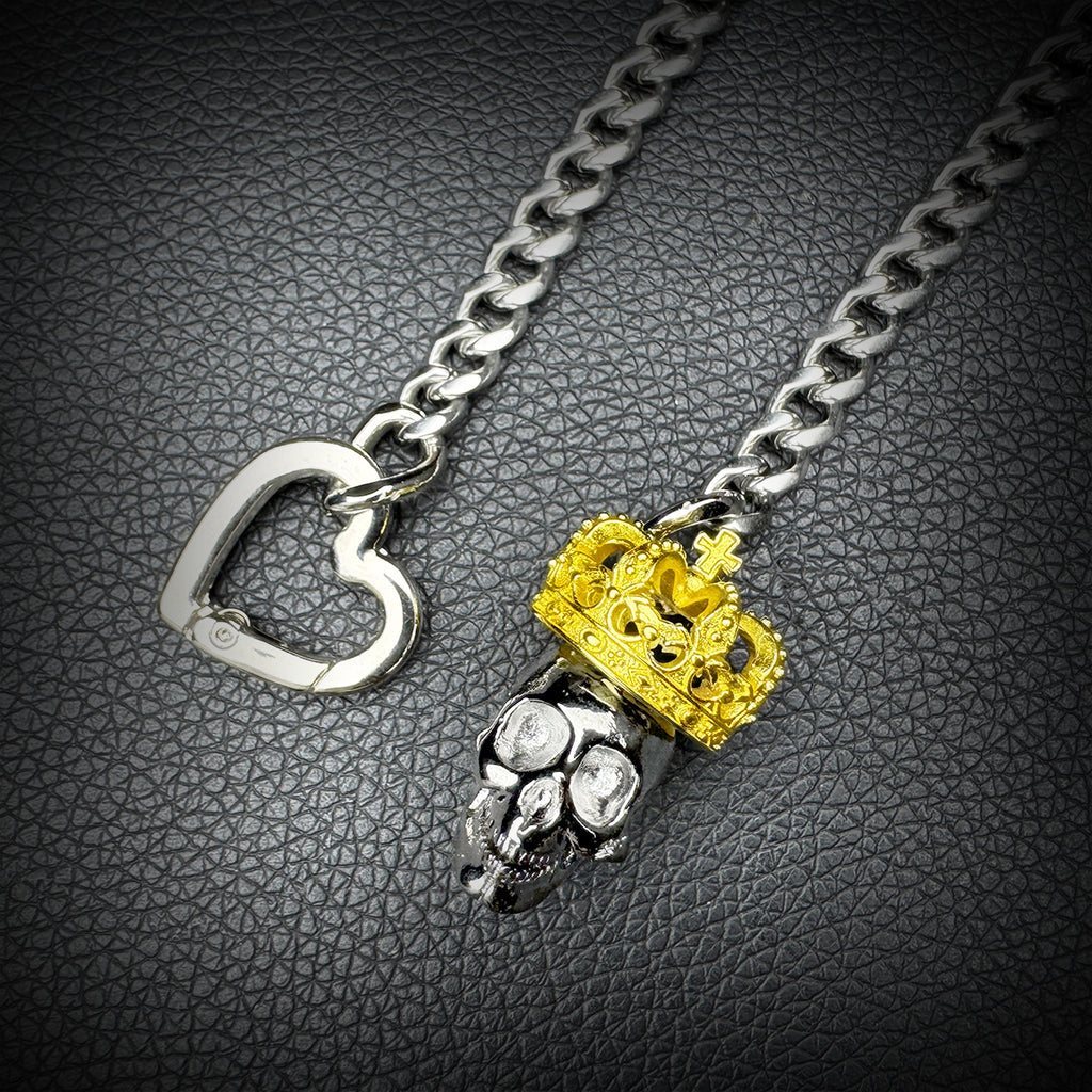 Daluse Gold Crown Skull Silver Titanium Steel Chain Necklace