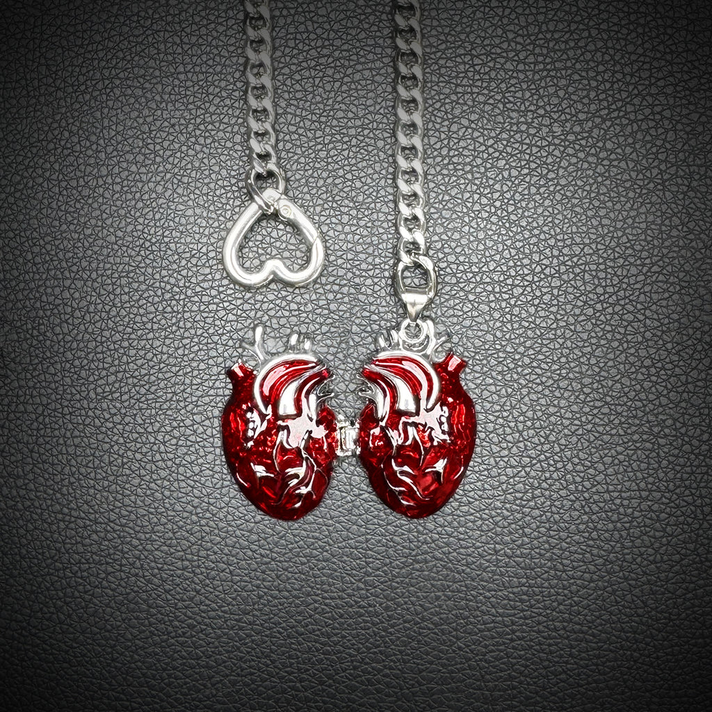 Daluse Red Openable Heart Silver Titanium Steel Chain Necklace