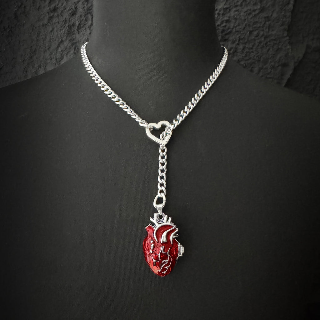 Daluse Red Openable Heart Silver Titanium Steel Chain Necklace