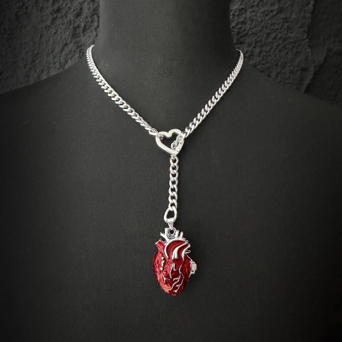 Daluse Red Openable Heart Silver Titanium Steel Chain Necklace
