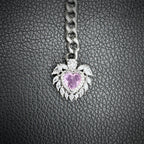 Daluse Pink Crystal Heart Pendant Silver Titanium Steel Chain Necklace