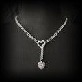 Daluse Pink Crystal Heart Pendant Silver Titanium Steel Chain Necklace